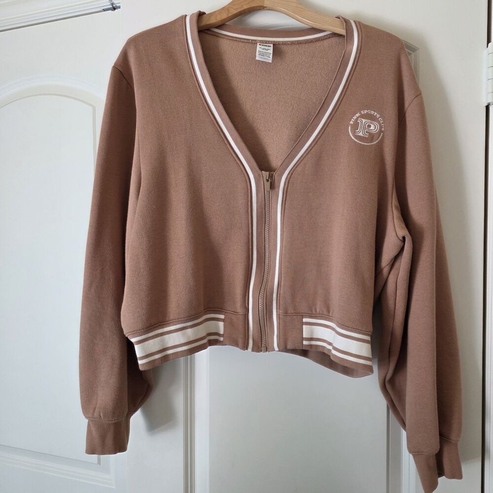 PINK Victoria's Secret Full Zip Brown Sweatshirt XXL Logo Sports Club Women